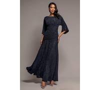 Goddiva Women's Lurex Kimono Sleeve Gathered Waist Maxi Dress in Navy | Size: 18 Goddiva Navy 18