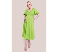 Goddiva Women's Maternity Flare Sleeve Frill Edge Midi Dress in Lime | Size: 12 Goddiva Lime 12