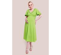 Goddiva Women's Maternity Flare Sleeve Frill Edge Midi Dress in Lime | Size: 8