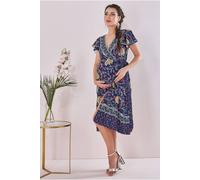 Goddiva Women's Maternity Floral Print Midi Dress Navy Print | Size: 14