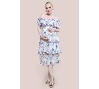 Goddiva Women's Maternity Shirred Chiffon Floral Bardot Midi Dress | Size: 8