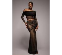 Goddiva Women's Mesh Gathered Mermaid Maxi Skirt in Black | Size: Large