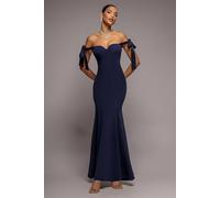 Goddiva Women's Multiway Bow Velvet Satin Sweetheart Maxi Dress in Navy | Size: 14