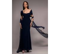 Goddiva Women's Multiway Cape Chiffon Sweetheart Maxi Dress in Navy | Size: 14