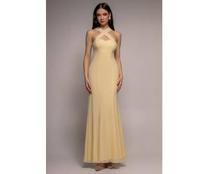 Goddiva Women's Multiway Cape Chiffon Sweetheart Maxi Dress in Yellow | Size: 14