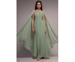 Goddiva Women's Multiway Cape Chiffon With Embellished Trim Maxi Dress in Pale Green | Size: 14 Goddiva Pale Green 14