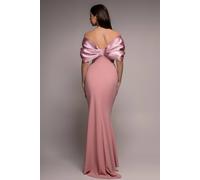 Goddiva Women's Off Shoulder Back Satin Bow Scuba Maxi Dress in Light Pink | Size: 16 Goddiva Light Pink 16