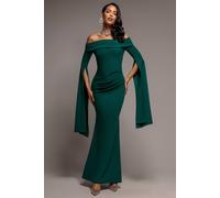 Goddiva Women's Off Shoulder Bardot Maxi Dress With Split Cape Sleeves in Green | Size: 14 Goddiva Green 14