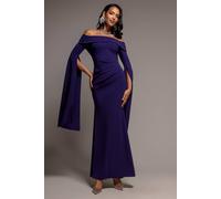 Goddiva Women's Off Shoulder Bardot Maxi Dress With Split Cape Sleeves in Purple | Size: 10 Goddiva Purple 10