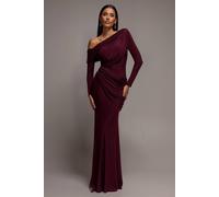 Goddiva Women's Off Shoulder Gathered Panel Soft Touch Maxi Dress in Plum | Size: 10 Goddiva Plum 10