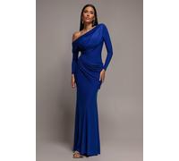 Goddiva Women's Off Shoulder Gathered Panel Soft Touch Maxi Dress in Royal | Size: 18 Goddiva Royal 18