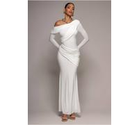 Goddiva Women's Off Shoulder Gathered Panel Soft Touch Maxi Dress in White | Size: 14