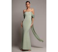Goddiva Women's Off Shoulder Velvet Satin Wing Cape Maxi Dress in Light Green | Size: 14