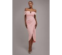 Goddiva Women's Off The Shoulder Chiffon Wing Scuba Crepe Midi Dress in Light Pink | Size: 18