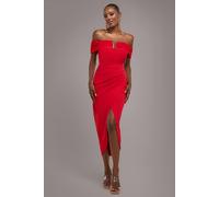 Goddiva Women's Off The Shoulder Chiffon Wing Scuba Crepe Midi Dress in Red | Size: 16 Goddiva Red 16