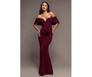 Goddiva Women's Off The Shoulder Draped Sleeve Maxi Dress in Plum | Size: 12