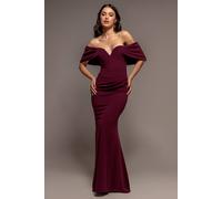 Goddiva Women's Off The Shoulder Draped Sleeve Maxi Dress in Plum | Size: 14