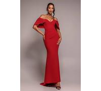 Goddiva Women's Off The Shoulder Draped Sleeve Maxi Dress in Red | Size: 16