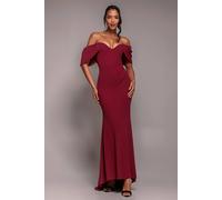 Goddiva Women's Off The Shoulder Draped Sleeve Maxi Dress in Wine | Size: 12