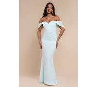 Goddiva Women's Off The Shoulder Draped Sleeve Maxi Dress With Diamante Neckline in Mint | Size: 14 Goddiva Mint 14