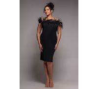 Goddiva Women's Off The Shoulder Feather Midi Dress in Black | Size: 22