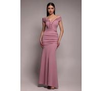 Goddiva Women's Off The Shoulder Frill Gathered Maxi Dress in Rose | Size: 18 Goddiva Rose 18