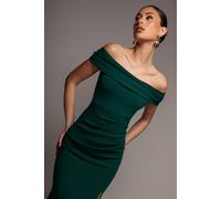 Goddiva Women's Off The Shoulder Maxi Dress With Split in Emerald | Size: 10 Goddiva Emerald 10