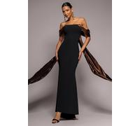 Goddiva Women's Off The Shoulder Mirror Foil Angel Wing Cape Maxi Dress in Black | Size: 14