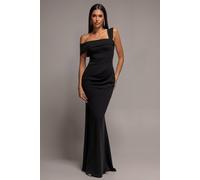 Goddiva Women's Off The Shoulder Pleated Waist Maxi Dress in Black | Size: 14