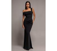 Goddiva Women's Off The Shoulder Pleated Waist Maxi Dress in Black | Size: 16 Goddiva Black 16