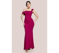 Goddiva Women's Off The Shoulder Pleated Waist Maxi Dress in Raspberry | Size: 16 Goddiva Raspberry 16