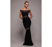 Goddiva Women's Off The Shoulder Ribbed Bodycon Maxi Dress in Black | Size: 12 Goddiva Black 12