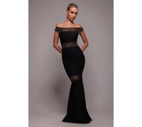 Goddiva Women's Off The Shoulder Ribbed Bodycon Maxi Dress in Black | Size: 16