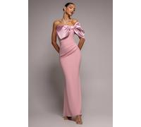 Goddiva Women's Off The Shoulder Satin Bow Neck Maxi Dress in Light Pink | Size: 14 Goddiva Light Pink 14