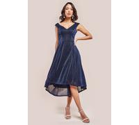 Goddiva Women's Off The Shoulder Sparkling High Low Dress in Navy | Size: 8 Goddiva Navy 8