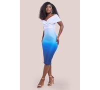 Goddiva Women's Ombre Front Wrap Bardot Midi Dress in Light Blue | Size: 6