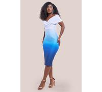 Goddiva Women's Ombre Front Wrap Bardot Midi Dress in Light Blue | Size: 8 Goddiva Light Blue 8