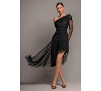 Goddiva Women's One Off-Shoulder Asymmetric Midi Dress in Black | Size: 14 Goddiva Black 14