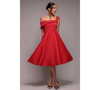 Goddiva Women's One Shoulder A Line Midi Dress in Red | Size: 16 Goddiva Red 16