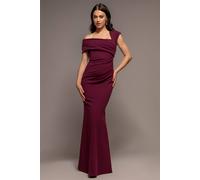 Goddiva Women's One Shoulder Asymmetric Foil Scuba Maxi Dress in Plum | Size: 12