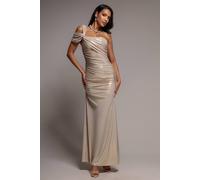 Goddiva Women's One Shoulder Asymmetric Twist Foil Maxi Dress in Gold | Size: 18