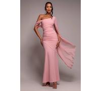 Goddiva Women's One Shoulder Cape Scuba & Chiffon Maxi Dress in Light Pink | Size: 16 Goddiva Light Pink 16