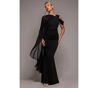 Goddiva Women's One Shoulder Chiffon Cape Crepe Maxi Dress in Black | Size: 14 Goddiva Black 14