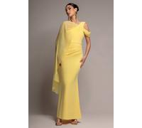 Goddiva Women's One Shoulder Chiffon Cape Crepe Maxi Dress in Bright Yellow | Size: 12