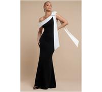 Goddiva Women's One Shoulder Contrast Bow Maxi Dress in Black | Size: 10 Goddiva Black 10