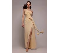 Goddiva Women's One Shoulder Cowl With Bow Detail Maxi Dress in Yellow | Size: 18