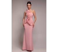 Goddiva Women's One Shoulder Pleated Fan Maxi Dress in Pale Pink | Size: 10