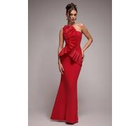 Goddiva Women's One Shoulder Pleated Fan Maxi Dress in Red | Size: 16 Goddiva Red 16
