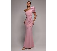 Goddiva Women's One Shoulder Puffed Satin Sleeve Evening Maxi Dress in Light Pink | Size: 16