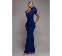 Goddiva Women's One Shoulder Puffed Satin Sleeve Evening Maxi Dress in Royal | Size: 16